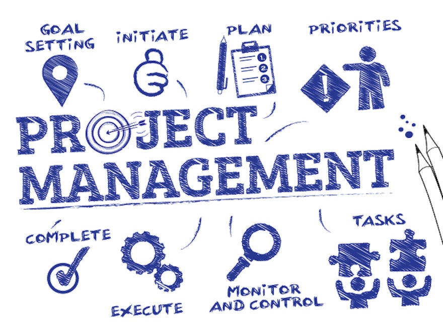 Project management. Chart with keywords and icons